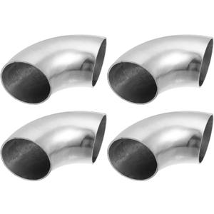 X AUTOHAUX 4pcs OD 2 Inch 90 Degree Mandrel Bend Elbow SS304 Stainless Steel Bend Tube Exhaust Elbow Pipe for Car Modified Exhaust System 2" Piping Silver Tone