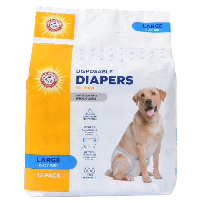 Arm & Hammer Disposable Female Dog Diapers, Large, 12 Count