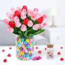 Valentine's Day Decorations - Valentines heart Decor - 15 pcs Artificial Tulips with 210 pcs Conversation Hearts Vase Filler Set - Sweet Floral Arrangement Home Decoration Centerpieces, NO VASE