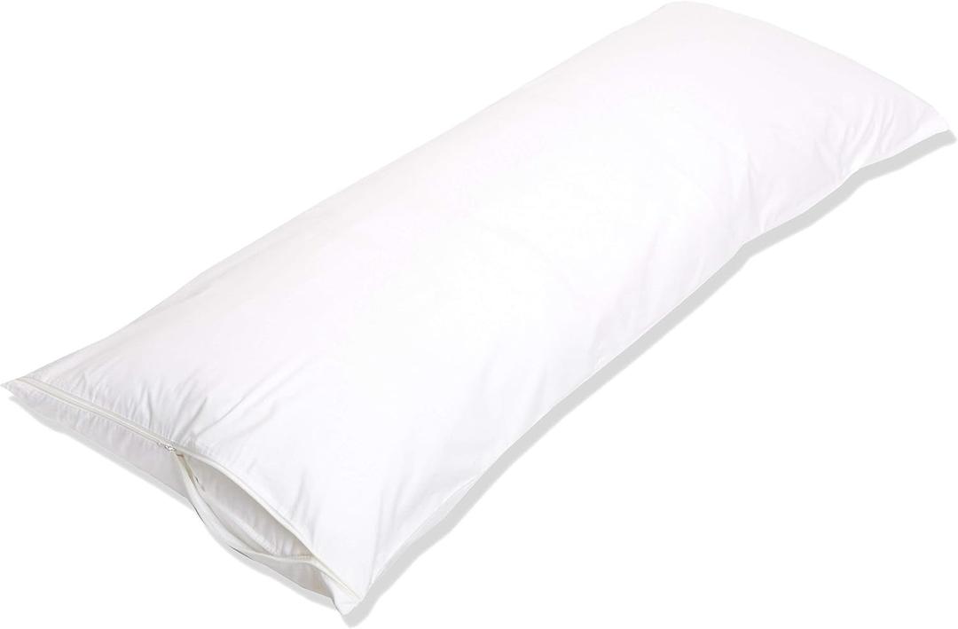 Amazon Basics Body Pillow Pillowcase with Zipper, 100% Cotton Hypoallergenic, Pillow Protector, White (55 x 21 Inches), Pillows Not Included