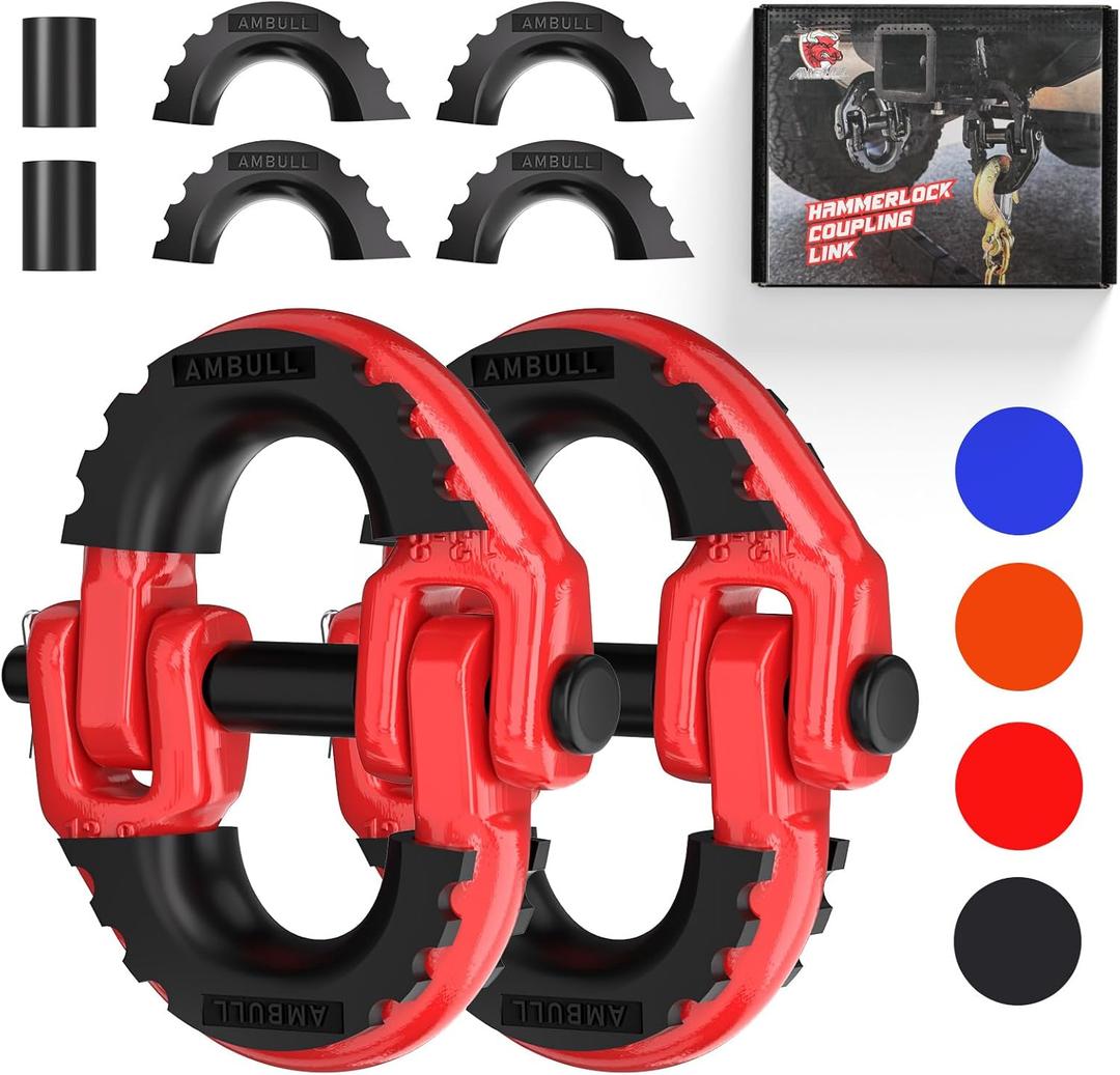 2 Pack 1/2" Safety Chain Connector Link, G80 Tow Hitch Hammerlock Coupling Link, Tow Chain Connector with 12000 lbs Loading (Red)
