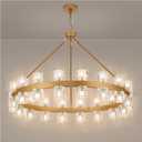 36 Inch Glod Wagon Wheel Chandelier with 36 Lights Crystal Shade, Modern Farmhouse Round High Ceilings Pendant Light Fixture for Living/Dining Room, Kitchen, Bedroom, Foyer
