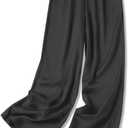 Betusline Women's Wide Leg Satin Dress Pants Long Straight Casual Flowy Silky Trousers, 7# Black Silk, X-Small