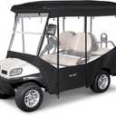 Golf Cart Enclosure 4 Passenger for Club Car Tempo Onward Extended Roof 88" 4-Seater 600D Waterproof Transparent Driving Rain Cover with 4-Sided Clear Windows Roll-up Door Black
