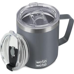 WETOWETO 14 oz Coffee Mug, Vacuum Insulated Camping Mug with Lid, Double Wall Stainless Steel Travel Tumbler Cup, Coffee Mugs Outdoor, Powder Coated Cool Grey