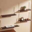 Pinkunn 4pcs Mid Century Modern Decor Walnut Floating Shelves for Wall Mounted Storage Shelves Solid Wood Rustic Decorative Shelving Living Room Bedroom Coffee Bar Bathroom Display Plant Photo, Large, Medium, 2x Small