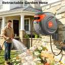 100FT Retractable Garden Hose Reel 1/2 Inch with 9-Pattern Nozzle - Automatic Slow Return & Any Length Lock, Wall Mounted Heavy Duty Hose Reels for Outside, 180 Swivel UV Resistant