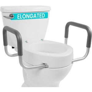 Vive Raised Toilet Seat Riser for Seniors (with Handles) - Handicap Rail Grab Bar Seat for Over Toilet - Elevated Safety for Elderly, Disabled, Medical - Elongated