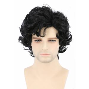 Topcosplay Men Wigs Black Short Curly Layered Man Wig Cosplay Halloween Character Costume Wig