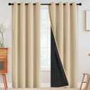 SimpleHome 100% Blackout Curtains for Bedroom,Thermal Insulated Beige Grommet Window Drapes Room Darkening Curtains for Living Room with Black Back,52 x 90 Inch,2 Panels