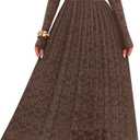 MEROKEETY Women's 2025 Fall Long Sleeve Floral Midi Dress Off Shoulder Wedding Guest Formal Long Flowy Dresses (Brown, L)