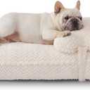 Soft Touch Faux Fur Dog Bed for Medium Size Dogs 6.5" Extra Thick, Orthopedic Pet Bed with Waterproof Liner and Washable Cover, with Removable Cute Pillow, Cream Color