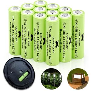 Ni-MH AA Rechargeable Batteries, Double A High Capacity 1.2V Pre-Charged Battery for Outdoor Solar Lights (AA-1300mAh-12pack)