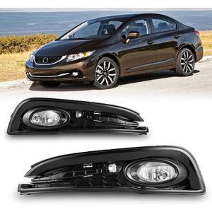 Fog Lights for Honda Civic Sedan 4-Door 2013 2014 2015 with H11 12V55W Halogen Bulbs Fog Lamps Assembly Included Wiring Kit & Switch-1 Pair (Clear Glass Lens)