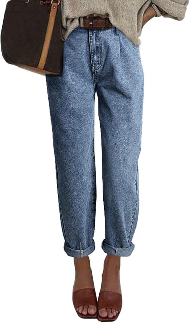 EVALESS Women's High Waisted Baggy Boyfriend Barrel Jeans (6, Blue)