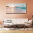Beach Canvas Wall Art - Sunset Ocean Picture Green Nature Seascape Painting Print for Kitchen, Bedroom, Living Room Decoration, Large Coastal Artwork Poster for Wall Decor 20"x40"