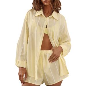 Verdusa Women's Oversized Striped Button Down Shirts Cruise Outfits for Women 2026, Medium