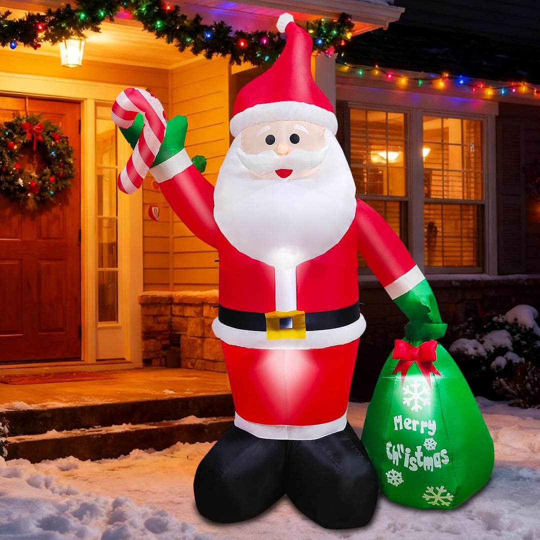 8 FT Christmas Inflatable Santa Claus Outdoor Decorations, Durable Blow Up Santa Claus with Gifts Bag, Built-in LED Light, Xmas Outside Decor for Garden Patio Lawn Home Indoor Winter Holiday Party