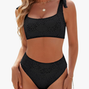 Blooming Jelly Womens High Waisted Bikini Set Tie Strap Jacquard Terry Cloth 2 Piece Swimsuit Modest Cute Retro Bathing Suit, Size: M
