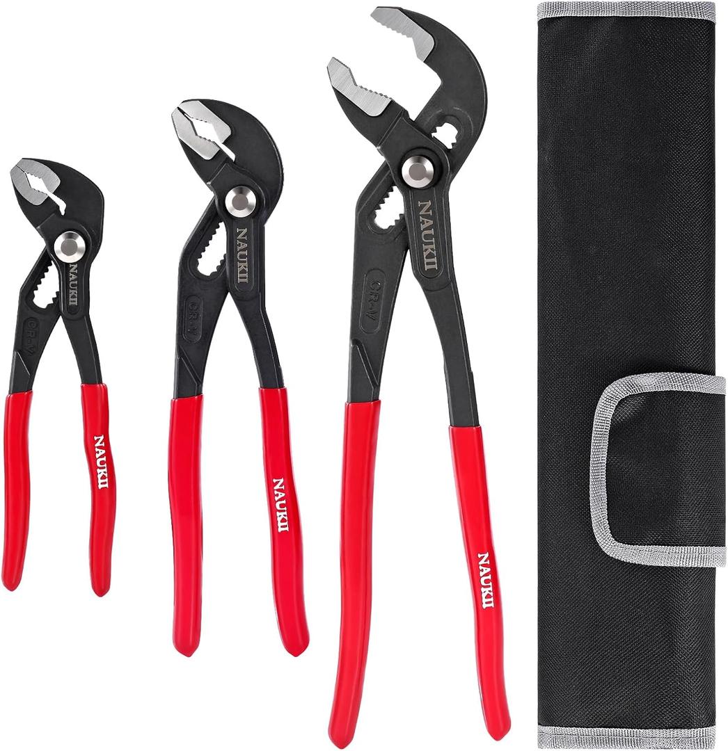 3piece Water Pump Pliers Set 8/10/12 inch Groove Joint Pliers Set Non-Slip Grip Precision Clamping Plumbing Lock Plier for Repairs Quick Release Adjustable Plier Set