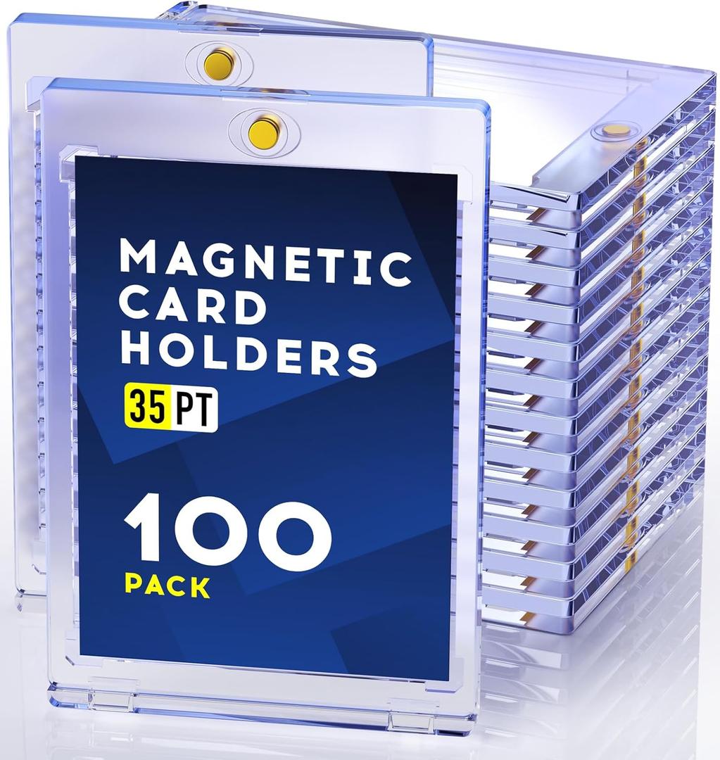 100ct Magnetic Card Holder, 35pt One Touch Card Holder, U-V Protectors Hard Plastic for Trading Cards, Magnet Case, Sports, Game, Football, Baseball