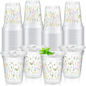 Qinyoung 50 Pcs Wildflower Butterfly Plastic Cups 12oz Floral Disposable Cups Bulk Colorful Drinking Cup for Cold Drinks Baby Shower Wedding Birthday Spring Party Supplies