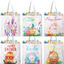 Photect 6 Pcs Easter Tote Bags 13.78 x 13.39 Inch Canvas Bunny Gifts Bags for Spring Happy Easter Party Supplies