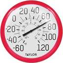 Taylor Big and Bold Wall Dial Thermometer, Indoor Outdoor Thermometer, Wireless Thermometer with Easy to Read Numbers for Patio, Pool, Garage and Indoor Areas, 13.25-inch, Red