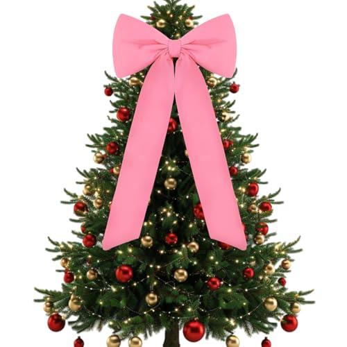 Celltestria Large Christmas Bow Ornament 15x30 Inch Velvet Giant Wreath Bows Xmas Tree Topper Ribbon Hanging Bows for Christmas Holiday Home Wall Outdoor Indoor Party Garland Crafts Decoration(Pink)