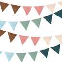 2 Sets of Brown Pink Blue Green Nursery Garland 24pcs Rainbow Linen Fabric Baby Banner Triangle Pennant Flags Streamers for Kids Birthday Boho Baby Shower Party Decorations Baby Bedroom Nursery Decor