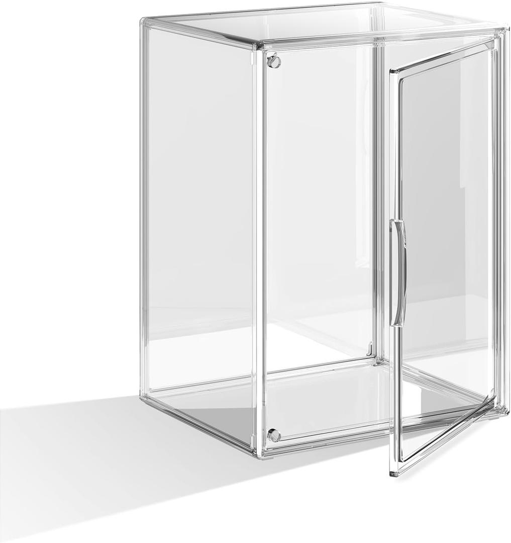 HOYOJA Clear Acrylic Display Case, Large Stackable Storage Bins Magnetic Attraction Lids, 1 Pack Acrylic Box Showcase for Collectibles, Figures, Cosmetic, Purse, Handbag, Wallet, 10.7x8.6x14.2 inch