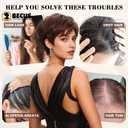 BECUS Short Brown Hair Topper for Women with Thinning Hair Clip in Pixie Cut Hairpiece with Bangs Natural Look (Dark Brown)