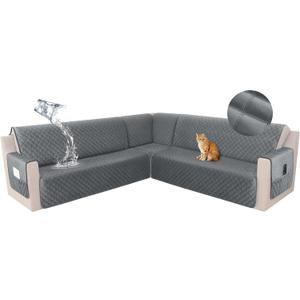 HDCAXKJ Waterproof Corner Sectional Couch Cover Velvet L Shape Sofa Covers for Pets Dogs Soft Heavy Duty U Shaped Sofa Slipcovers Sets for Sectional Non Slip Furniture Protector (Dark Gray, XX-Large)