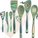 Exotic Pakkawood 7-Piece Kitchen Utensil Set, Spoon, Slotted Spoon, Spatula, Corner Spoon, Small Spoon, Small Spatula, Spreader - Heat Resistant & Non-Stick Utensils