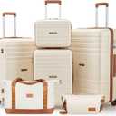 Luggage Sets with Spinner Wheels, Lightweight Hardshell Suitcase Set with TSA Lock, Carry On Checked Luggage Set with YKK Zippers (Beige, 6 piece sets 14/20/24/28/DB/TB)