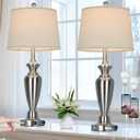 Cinyirong 30" Tall Silver Table Lamps Set of 2 for Living Room, 3-Way Dimmable Touch Control Bedside Lamps for Bedroom Nightstand with USB A+C Ports & AC Outlet (2 LED Bulbs Included)