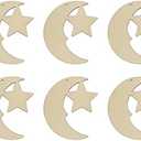 Creaides 20pcs Moon Star Wood DIY Crafts Cutouts Wooden Moon Star Shaped Hanging Ornaments with Hole Hemp Ropes Wood Tags for Baby Shower Wedding Birthday Christmas Decorations
