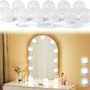 12 Bulbs LED Vanity Lights for Mirror, 3000K 4000K 6500K & 10-Brightness, Wire Length Adjustable, USB Cable, Hollywood Mirror Lights for Makeup Dressing Room Bathroom, White