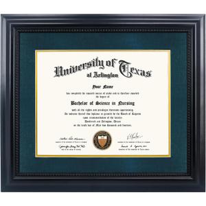GMFrames 11x14 Diploma Degree Frame with Navy Mat or Display 15x18 Certificates without Mat,Solid Wood,Black Finish with Intricate Black Rope Detail,UV Protection Acrylic