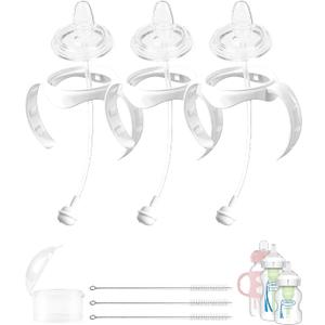 Spout Sippy Cup Conversion Kit for Dr Browns Wide-Neck Baby Bottles, Sippy Cups Transition Kit with Soft Straw top,Weighted Straw, Bottle Handle, Cleaning Brush, Dust-Proof Case, 6m+, Pack of 3