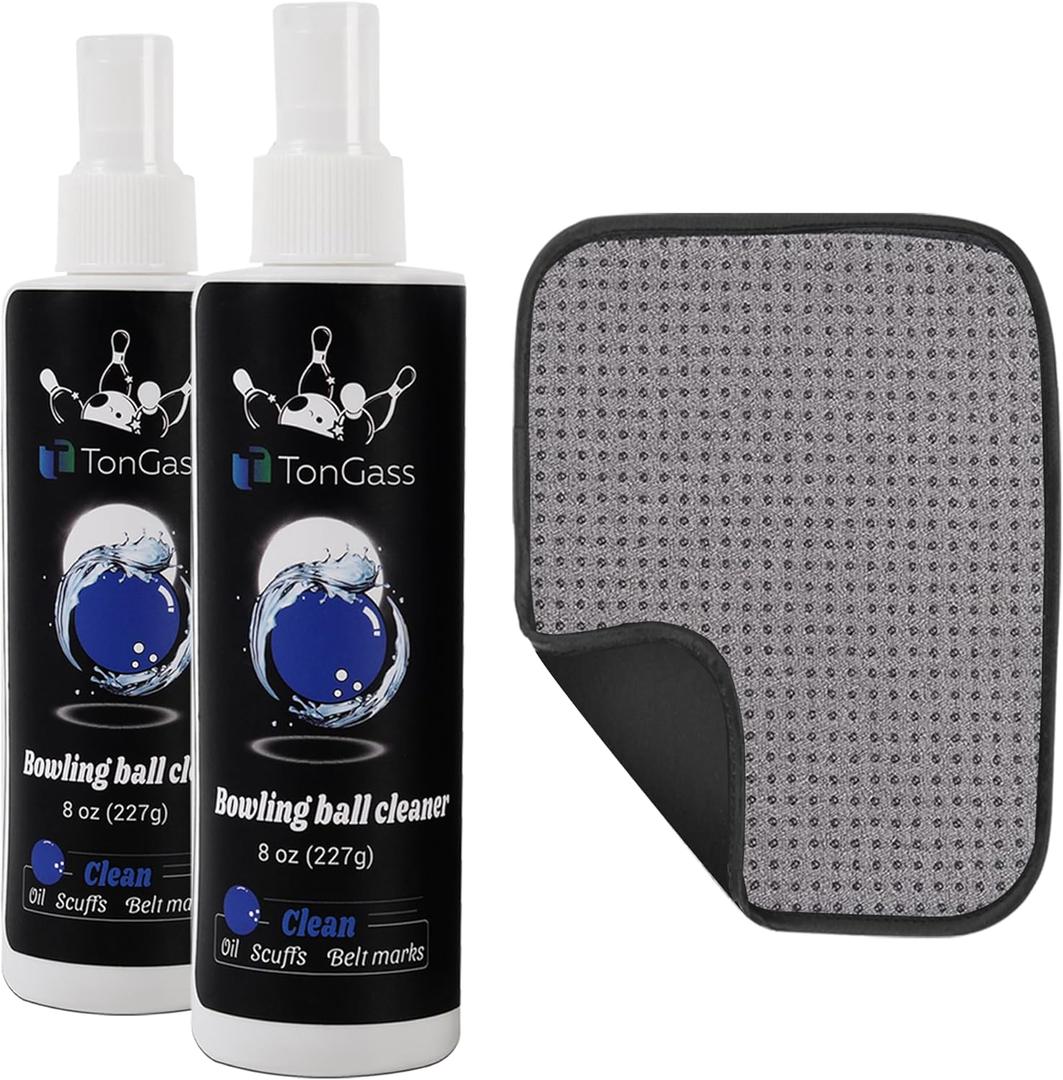 TonGass Bowling Ball Cleaner Spray Kit with Towel (2+1 Pack) Portable Bowling Spray Accessories, Oil & Scuff Mark Cleaner, Restores Tack and Prolongs Lifespan of Ball (Multicolor)