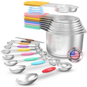 Magnetic Measuring Cups and Spoons Set of 17 - Stackable Stainless Steel Magnetic Measuring Spoons Set with Leveler - Dual Marking Scale Measuring Cup for Dry and Liquid Ingredients, Baking & Cooking