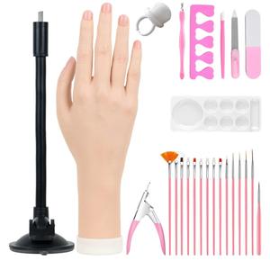Practice Hand for Acrylic Nails, Flexible Bendable Fake Hand with Adjustable Stand, Nail Training Kit Mannequin Hand for Beginners & Nail Artists (Suction Cup Stand)