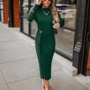 ZESICA Women's 2026 Spring Long Sleeve Bodycon Dress Mock Neck Wedding Guest Cocktail Party Long Midi Dresses (Green, M)