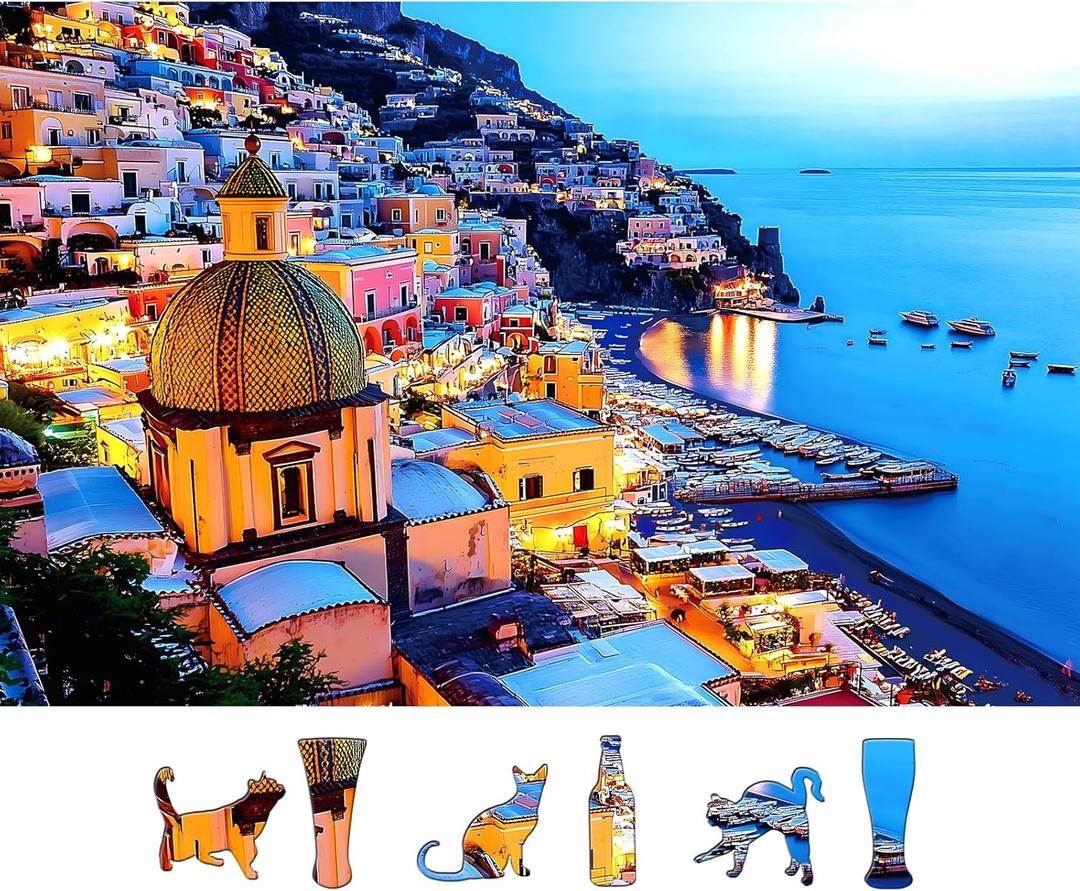 MINIWAN 500 Piece Jigsaw Puzzles for Adults & Seniors - Positano Italy Coast Landscape Puzzle, 23"x15" Adult Puzzle with Letters on Back, Unique Shaped Pieces, Home Decor & Gift