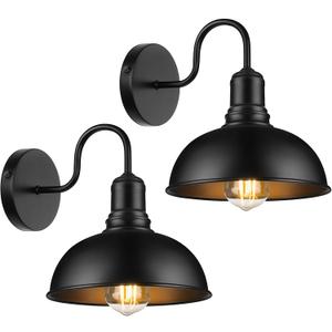 MATAMEYE Outdoor Wall Sconce, 2 Pack Exterior Waterproof Farmhouse Barn Light Fixture, Black Garage Wall Lantern, Anti-Rust Front Porch Lamp, Large