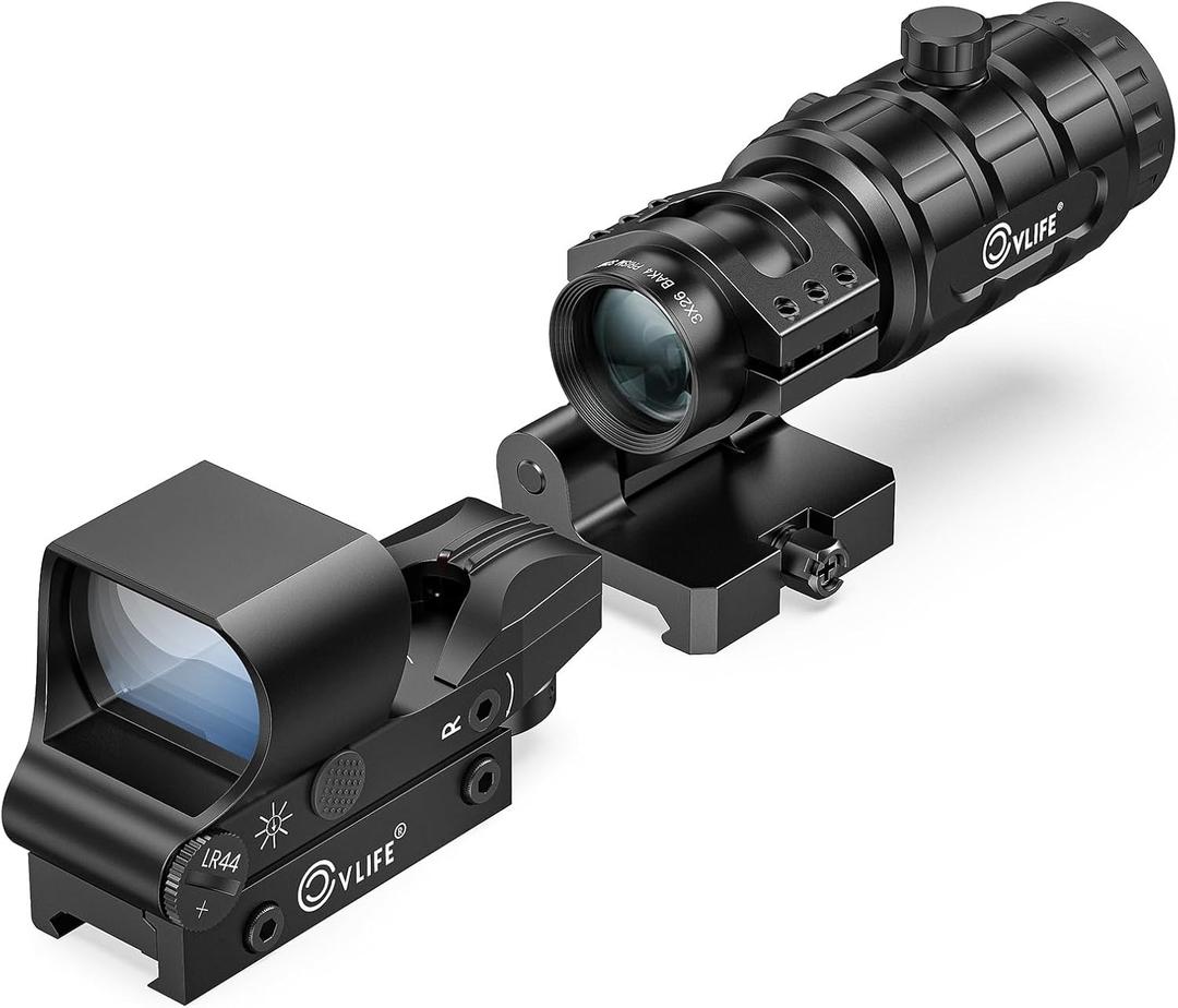 CVLIFE EagleFeather Multiple Reticle Red/Green Dot and Magnifier Combo, 40mm Large Lens Red/Green Dot with 3X Magnifier, Absolute Co-Witness, Open Reflex Optics Sight with Flip-to-Side