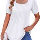 Zeagoo Womens Summer Tops Casual Puff Short Sleeve T Shirts Floral/Solid Pleated Tunics Square Neck Work Blouse S
