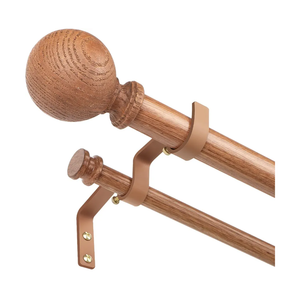 Wood Double Curtain Rods for Windows 36 to 88:Boho Wooden Double Rod Curtain Rods for Farmhouse Livingroom Bedroom 1Inch Heavy Duty Adjustable Dual Curtain Rod Decorative Imitation Wood Grain