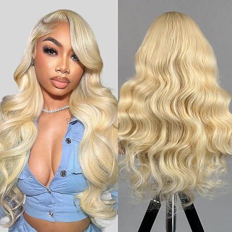 ZLFRJMV 16 Inch 613 Lace Front Human Hair Wig Blonde Body Wave Wig Human Hair 180 Density 13X4 HD Lace Front Wigs Human Hair Pre Plucked Lace Frontal Wigs for Women